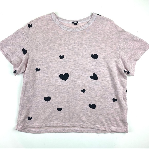 Monrow Super Soft Scattered Heart Crew Tee Shirt L - Picture 2 of 9